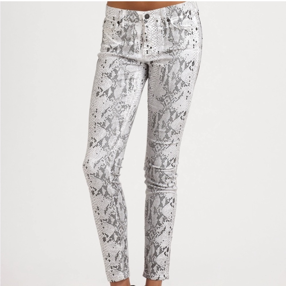 7 For All Mankind Jeans White Snakeskin Textured Skinny Pants